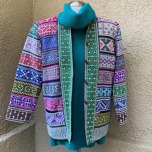 Vintage multicolored hand cross stitched jacket with pockets